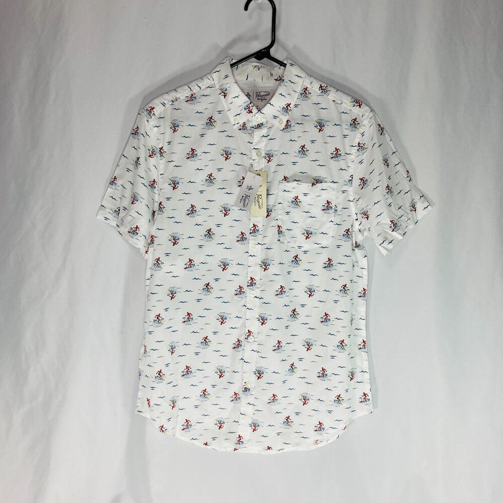 Penguin Button Up Shirt Casual - Aloha Wave Surfer - White - Men's Size M - NWT